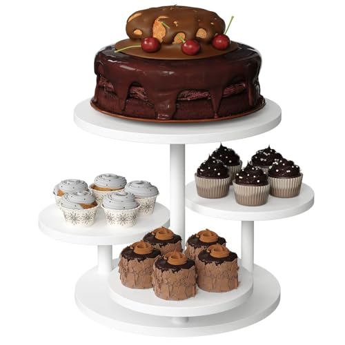 SANYOUNG 4 Tier Cupcake Stand, 360° Rotating Wood Cake Stand