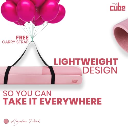 Image of The Cube Club Yoga Mats Extra Thick Non Slip Exercise Mats for Workout with Carrying Strap | Eco Friendly AsanaTPE Yoga Mat for Men & Women 6MM Gym Mat (Azalea Pink, 12 Month Warranty)