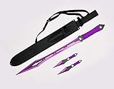 Tactical Ninja Sword and Throwing Knife Set - Katana Sword with 2 Kunai Throwing Knives and Sheath -...