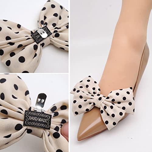 Tsangbaby Satin Bow Shoe Clips Dots Solid Color Shoe Clips Removable Shoes Clip Elegant Wedding Party Shoes Buckle Bag Clothing Hair Accessories for Women Girls 2 Pcs Milky