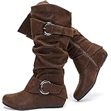 Luoika Women's Extra Wide Calf Knee High Slouchy Boots, Wide Width Tall Boots with Flat Heel Side Zipper.180907 BrownPU 8.5XW