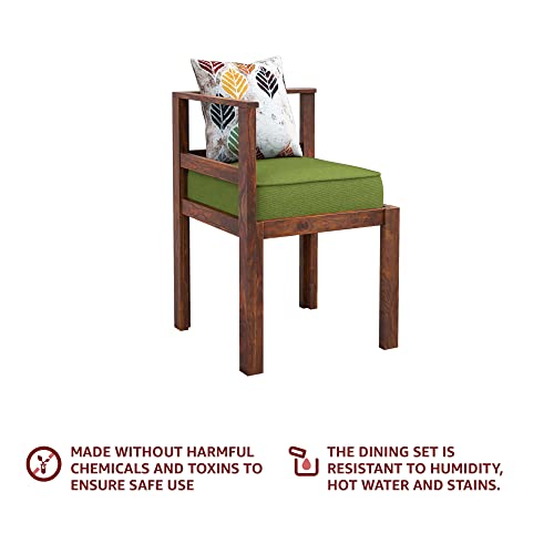 Image of Sheesham Wood 4 Seater Dining Table Set for Home Hall || Solid Wood Dining Table with 4 Chairs for Hotels | Dining Room Sets - Teak Finish (Small Pillows Not Included)