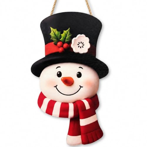 Image of Christmas Decorations - Winter Snowman Wooden Welcome Sign for Front Door