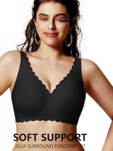 Push Up Bras for Women No Underwire Seamless Support Full Coverage Plunge Bralettes Wireless Scalloped Tshirt Bras