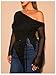 RoseSeek Women's Plus Size Sheer Mesh Off Shoulder Tops Long Sleeve Drawstring Asymmetrical Hem Ruched T Shirt Black 5X-Large Plus