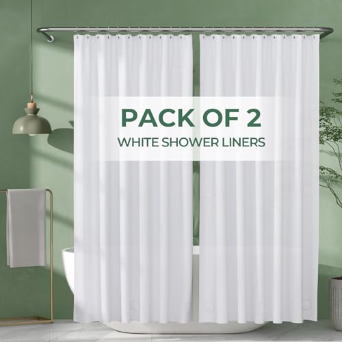 AmazerBath Shower Curtain Liner 2 Pack 72 x 72 Inches PEVA Plastic Shower Liner with 3 Weighted Stones and 12 Rustproof Metal Grommet Standard Size Lightweight Shower Curtain - White