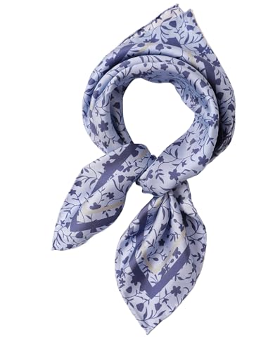 Prettystern Homme Femme Bandana Echarpe été printemps Petit Foulard Carré en Crêpe Satin de Soie Fleurs violettes et bleues 73B