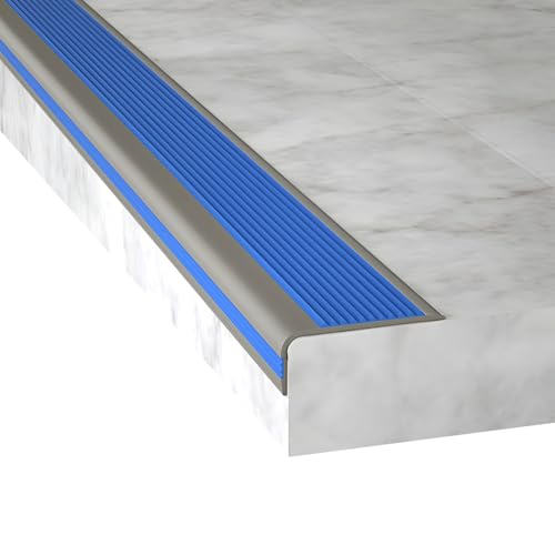 Profilo per bordi scale in PVC a forma di L Profilo autoadesivo in vinile per gradini interni esterni, strisce antiscivolo(Bleu,100cm/3.3ft)