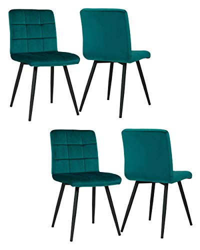 Duhome 4er Set Esszimmerstuhl aus Stoff Samt Farbauswahl Stuhl Retro Design Polsterstuhl mit Rückenlehne Metallbeine 8043B, Farbe:Petrol, Material:Samt Cover