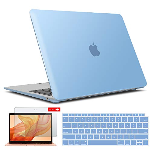 IBENZER MacBook Air 13 Inch Case 2020 2019 2018 New Version A2179 A1932, Hard Shell Case with Keyboard & Screen Cover for Apple Mac Air 13 Retina with Touch ID, Airy Blue, AT13ARBL+2
