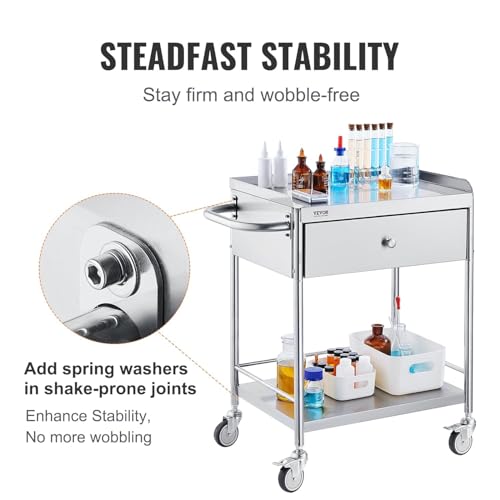 Vevor 2 LAYERS MEDICAL CART Medical Cart, 2-Layer Stainless Steel Cart 220 Lbs Weight Capacity, Lab Utility Cart thumb #4