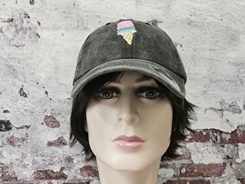 Image of Hepandy Embroidered Pizza Corn Yinyang Home Girl Ice Cream Baseball Cap | Men Women Detailed Embroidery Adjustable Metal Buckle Distressed Cotton Unisex Dad Hats Gifts for Christmas Mother's Day