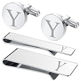 BodyJ4You 4PC Cufflinks, Tie Bar, Money Clip - Initial Y Engraving Alphabet Letter - Mirror Polished Metallic Steel Jewelry Set - Men's Cuff Links Shirt Formal Suit - Fathers Day Wedding Groom