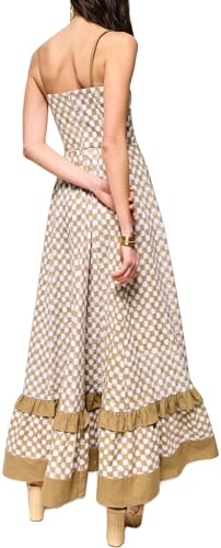 Image of Women Spaghetti Strap Flowy Long Dress Boho Floral Square Neck Maxi Dress Summer A-Line Dresses for Beach Vacation
