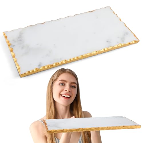 Bandeja de mármol Newtay de 12" x 6" con dorado, tablero natural para queso y charcutería, ideal para cocina, regalo de boda o bienvenida al hogar miniatura 1