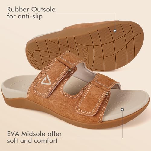 Image of V.Step Orthopedic Slides with Arch Support for Women Men, Adjustable Orthotic Sandals for Plantar Fasciitis Pain Relief Indoor Outdoor Brown W12 /M11