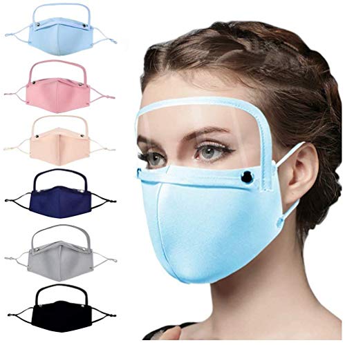 6Pcs Face Cotton With Eyes Shield(Removable PVC),Elastic Adjustable Earloop Reusable Washable Covering for Anti-UV, Dustproof,Windproof and Waterproof
