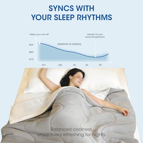 Image of Seward Park Cooling Comforter Full /Queen Size, All Season Reversible Cooling Blanket for Night Sweats, Cold Touch Fabric for Hot Sleepers, Breathable Lightweight for Summer, Black /Grey, 86x92 Inches