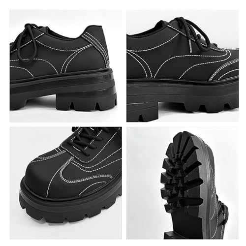 Fashion Business Casual Thick Platform Leather for Men's， Round Toe Matte Thick Sole Chunky Heels Men Lace Up Solid Color Fashion Casual Wedding Shoes2