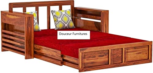 Image of Douceur Furnitures Solid Sheesham Wood 2 Seater Sofas | Two Seater Sofa Bed for Living Room, Hotels, Restaurant, Apartment | Wooden Sofa Bed