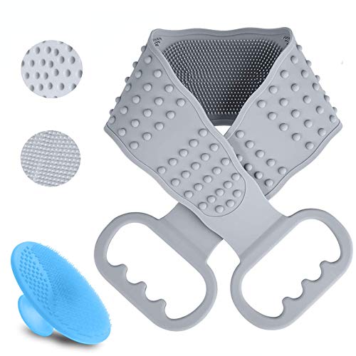 AOTYEPE Back Scrubber for Shower, Silicone Body Scrubber, Silicone Body Brush, Eco-Friendly Exfoliating Back Scrubber, Body Wash Silicone Scrubber Belt and Easy to Clean (28IN, New Gray)