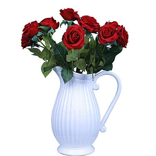 Ipopu 12 Pcs Red Roses Artificial Flowers For Decoration Fake Roses Real Touch Latex Roses Red Silk Roses Bouquet Floral Arrangements For Home Decor Wedding Bridal Bouquet Decorations (Dark Red) #TOP6