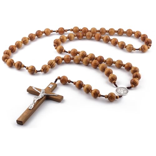 Super Jumbo Holy Large sanctified Wall Rosary Natural 20mm Beads Wood Chain St.Benedict Jesus Cross Large 43" Inches Wall rosario (St.Benedict)2