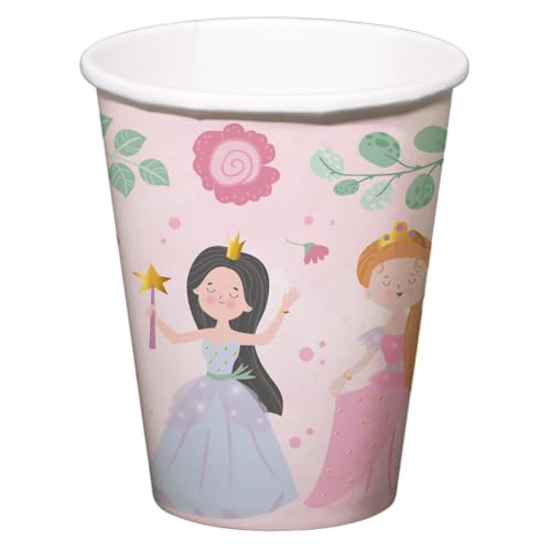 Folat 27485 Lot de 8 gobelets décoratifs pour fête d'anniversaire Motif princesse Rose 23 cm