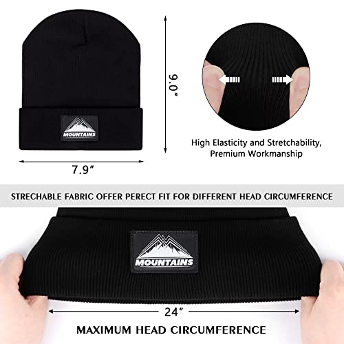 Mountain Beanie Hats For Men - Skull Caps For Men Winter Warm Soft Knit Beanies With Cuffed Design For Outdoor Activities Black #TOP18