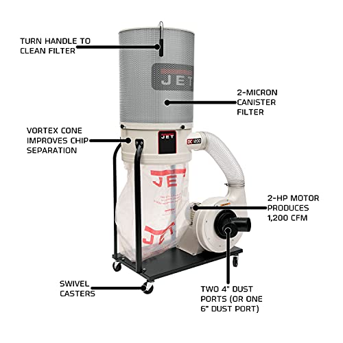 Jet Dc-1200Vx-Ck1 Vortex Cone Dust Collector, 2-Micron Canister Filter, 1200 Cfm, 1Ph 230V (710702K) #TOP1