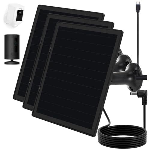 Image of Solar Panel Charger for Ring Camera, Compatible with Ri ng Stick Up Cam Battery, Ring Spotlight Plus /Pro Battery,Waterproof, 5V 6W Fast Charging (3Pack Black)