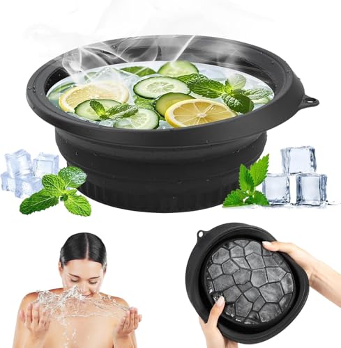 Silicone Ice Bowl for Face, Foldable Facebowl with Built-in Grid, Portable Quick Cooling Facial Washing Basin for Soothe Skin