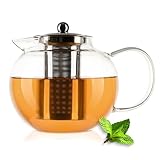 Teekanne Glas 1300ml mit Edelstahl Siebeinsatz – Glasteekanne aus Borosilikatglas für losen Tee, Kräutertee & Früchte – tropffrei, hitzebeständig & spülmaschinenfest - Teezubereiter mit Sieb - DAGAZEN