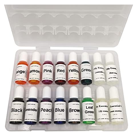 12 Colors Candle Dye - Candle Making Liquid Colorants for Soy Wax,Beeswax, Gel, Palm Wax (12 Bottles + 4 Pack Essence) Cover