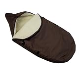 Der Fußsack ist innen aus kuscheliger Wolle und außen aus wasser- und schmutzabweisenden, hochwertigen Polyester hergestellt.