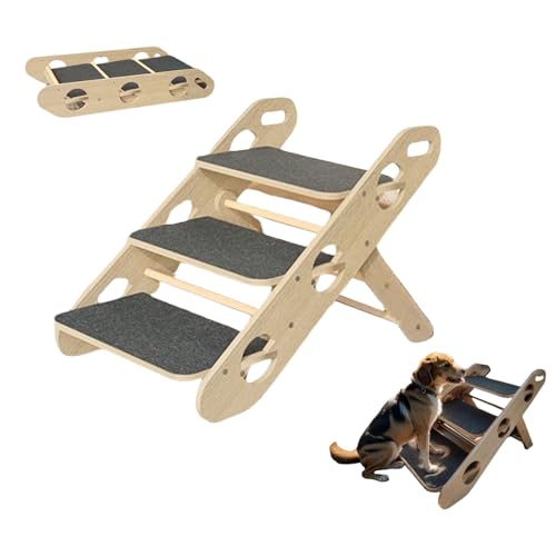 ペットステップ ペットスロープ スロープ坂状 階段スロープ2in1 折りたたみ式3段ペット用階段 木製 高齢犬 シニア犬 老犬 滑り止め ケガ防止 ペットホテル ドッグカフェ ドッグラン 収納が便利 (56.5*38.5*44.5 cm,カーキ色)