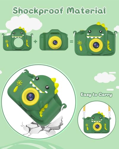 Kinderkamera, Gofunly Kinder Kamera 1080P 2,0-Zoll-Bildschirm Selfie Digitalkamera mit 32GB-Karte für 3-12 Jahre Jungen Mädchen Geburtstagsgeschenk Weihnachten Spielzeug Grün Dinosaurier