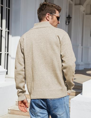 Yeokou YK00058KHAKI-M Men'S Slim Fit Zip Up Casual Knitted Cardigan Sweaters With Pockets thumb #7