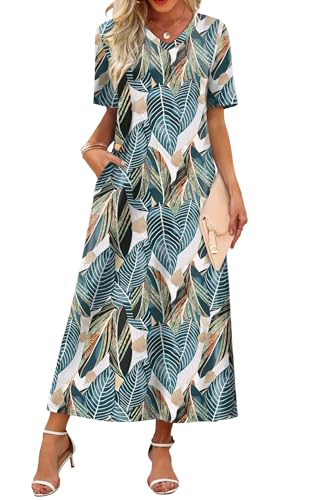 WIHOLL Spring Summer Vacation Dresses for Women Tropical 2026 Loose V Neck Sundresses with Pockets 3XL