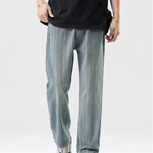 Men's Striped Jeans Y2K Streetwear Style Baggy Straight Denim Pants Retro INS Look Trousers3
