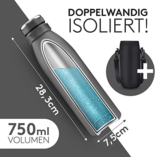 Vezato Edelstahl Trinkflasche spülmaschinenfest 750 ml auslaufsicher