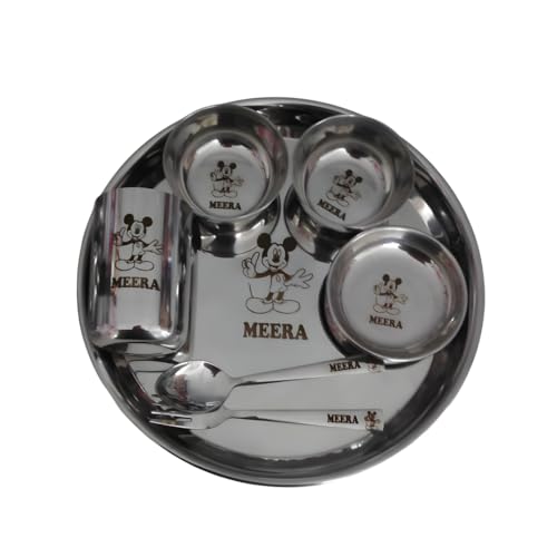 Image of Stainless Steel Printed NamohCustomization Customized Thali Set, Silver