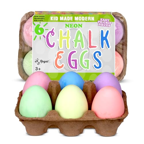 Kid Made Modern Sidewalk Chalk Set for Kids - Washable Neon Colored Egg Chalk for Outdoor Play and Chalkboard Art - Ages 3+ (6 Pieces Multicolor)