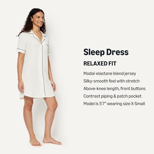 Image of Amazon Essentials Women's Modal-Blend Nightgown, Short Sleeve Button-Down