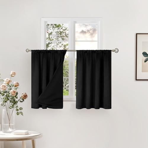 BGment Black Blackout Curtains for Small Window 30 Inch Long 2 Panels