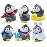 6Pack Mini Cute Penguin Figures Cake Toppers,Lovely Penguin Characters Toys Miniature Fairy Garden Decor for Kids Birthday Baby Shower Party Automobile Decoration