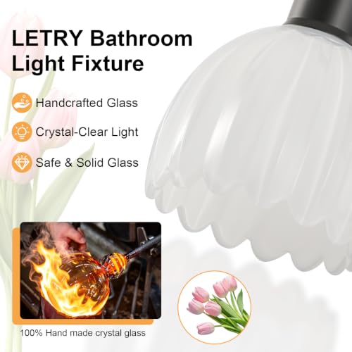 Image of Bathroom Light Fixtures, 3-Light Brushed Black Vanity Lights for Bathroom with White Tulip Glass Shade, 20 inch Vintage Bathroom Vanity Lighting Fixtures Over Mirror for Bedroom Living Room Hallway