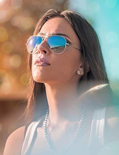 Image of The Fresh Classic Aviator Sunglasses for Men Women, Metal Frame Mirror Lens, Pilot Style, Includes Cleaning Cloth, Pouch