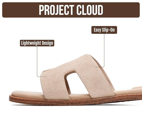 Image of Project Cloud 100% Genuine Leather Sandals for Women 2026 - Fashion Flat Womens Sandals with Memory Foam Insole Slides Sandals Women Footwear - Mules Women's Sandals (Jannel)