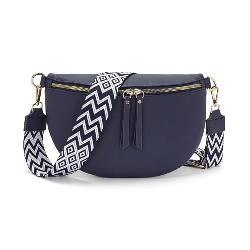 Vezluax 30x20cm Riñonera Gran Bolsos Mujer Bandolera Bolso Mujer Pequeño Handbags for Women Bolso Bandolera Regalo con Correa Ancha Cuero Vegano Azul Noche